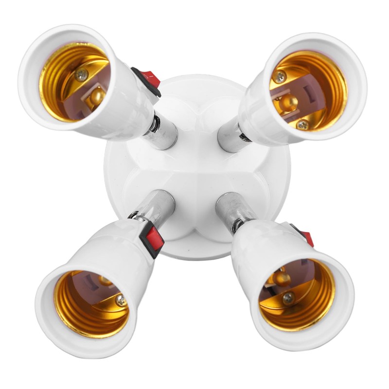 Ausla E26 E27 Socket Splitter Adapter, 4-Way 360 Degree Rotatable
