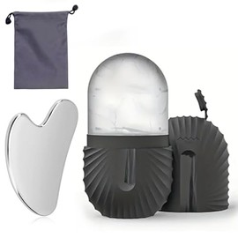 Set de rodillo de silicona y raspador de acero inoxidable, kit facial reutilizable de 2 piezas, masaje manual, sin perfume, forma mandíbula, reduce hi