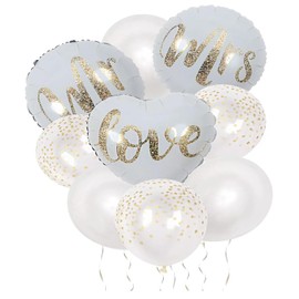 Aooduerl 9 Piece Bridal Couple Balloons Wedding Decoration, Mr & Mrs Balloons, White Gold Wedding Balloons, Love Wedding Balloons Set, for Wedding, Anniversary, Wedding, Marriage Proposal Party