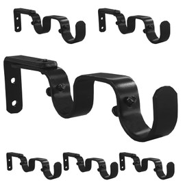 Kowibcl Heavy Duty Curtain Rod Brackets, Fits up to 1 inch Rods, Adjustable Double Curtain Rod Holders, Set of 6, Black