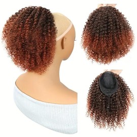 Belle Show 10Inch Short Afro Kinky Curly Drawstring Ponytail - Voluminous Synthetic Clip-In Hair Extension, High-Temperature Fiber, Easy Style for All Women, Ponytail Hair Extensions (T350)