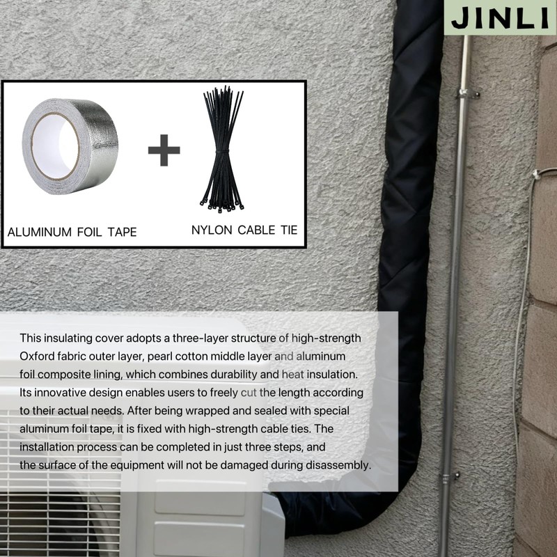 JINLI 3-Layer 600D Oxford HVAC Pipe Insulation Cover, 72x10.2 Inch