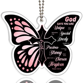 God Says You are Christian Butterfly Keychain Accessories,Butterfly Keychain Gifts Idea for Christian,Religious Bible Verse Keychains Gifts for Women Girl Female Her(Pink) s