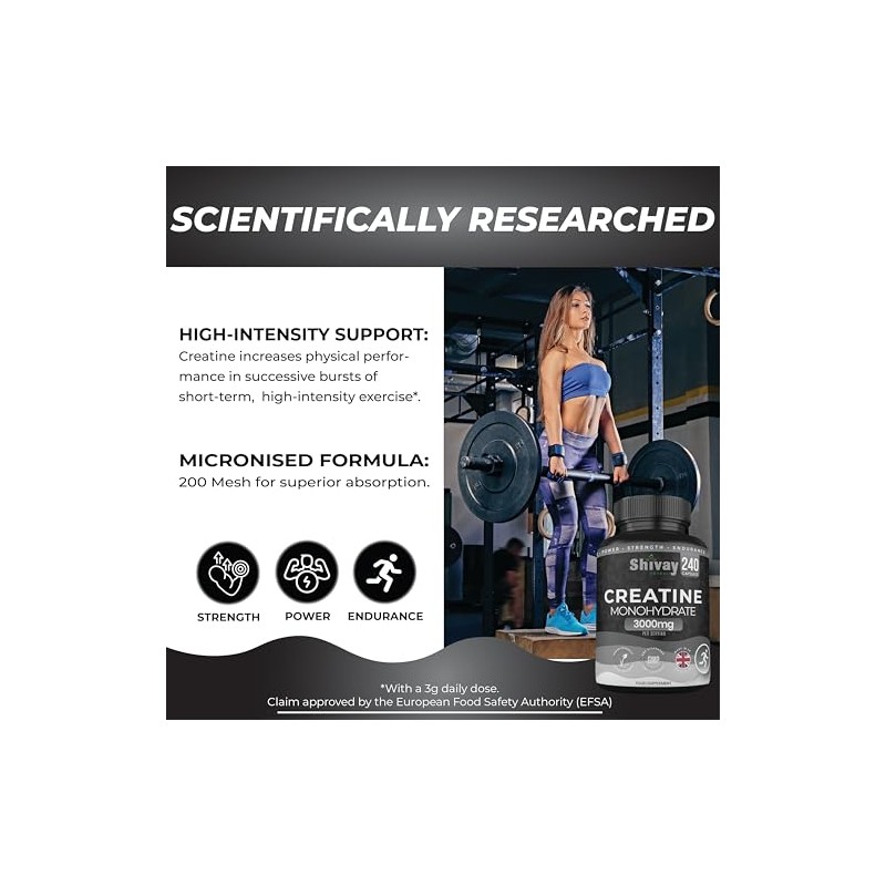 Creatine Monohydrate 240 Vegan Capsules – 3000mg per Serving |