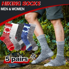 Merino Wool Socks for Women Men Thermal Winter Warm Hiking Thick Cozy Crew Boot Work Gift Socks Stocking Stuffers 5 Pairs(Mixed,L)