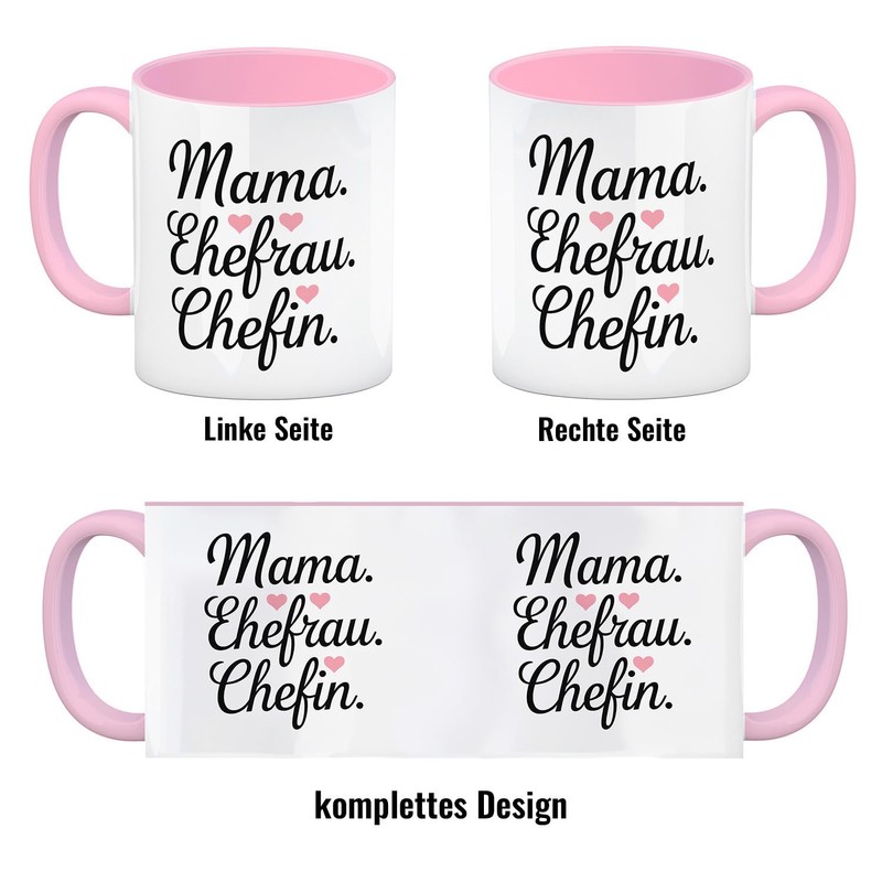 Mama Ehefrau Chefin Kaffeebecher in rosa stilvolles Design geschwungene Schrift