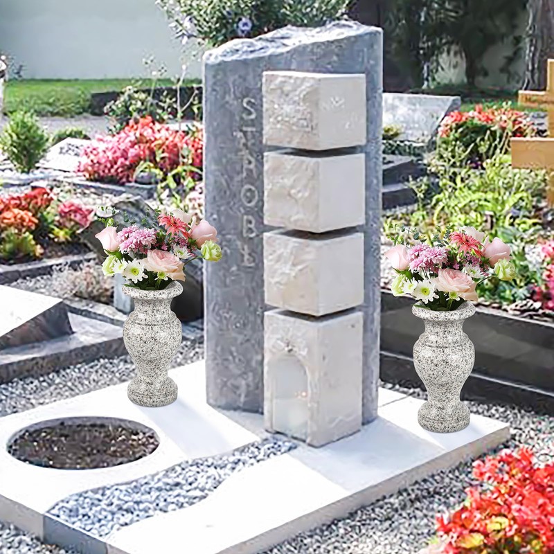 Cemetery Vase, Turned Granite Vase Polished, Memorial Stone Vases with