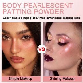 GEUUFEA Highlighter Powder Makeup - Face Body Hair Shimmer with Blending Sponge | Diamond Sparkle Highlighter for Contouring, Blush, Glitter Patting Powder Long-Lasting