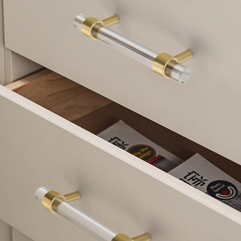 Evionlin 4 pcs 6-1/4 in Acrylic Cabinet Handle, Brass Base,