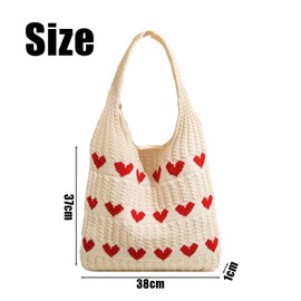 HDGSAFD 1 piece heart-shaped pattern knitted bag, women's bag, cute shoulder bag, women's woven bag, shoulder bag, knitted handbag, apricot