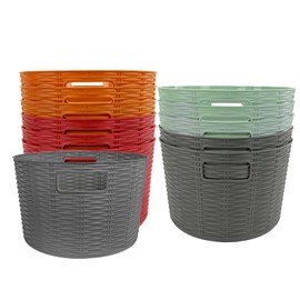MiraFure 12-Pack Plastic Storage Baskets, Stackable & Nestable Organizer Bins for Toys, Clothes, Home (Multicolor - Circular)