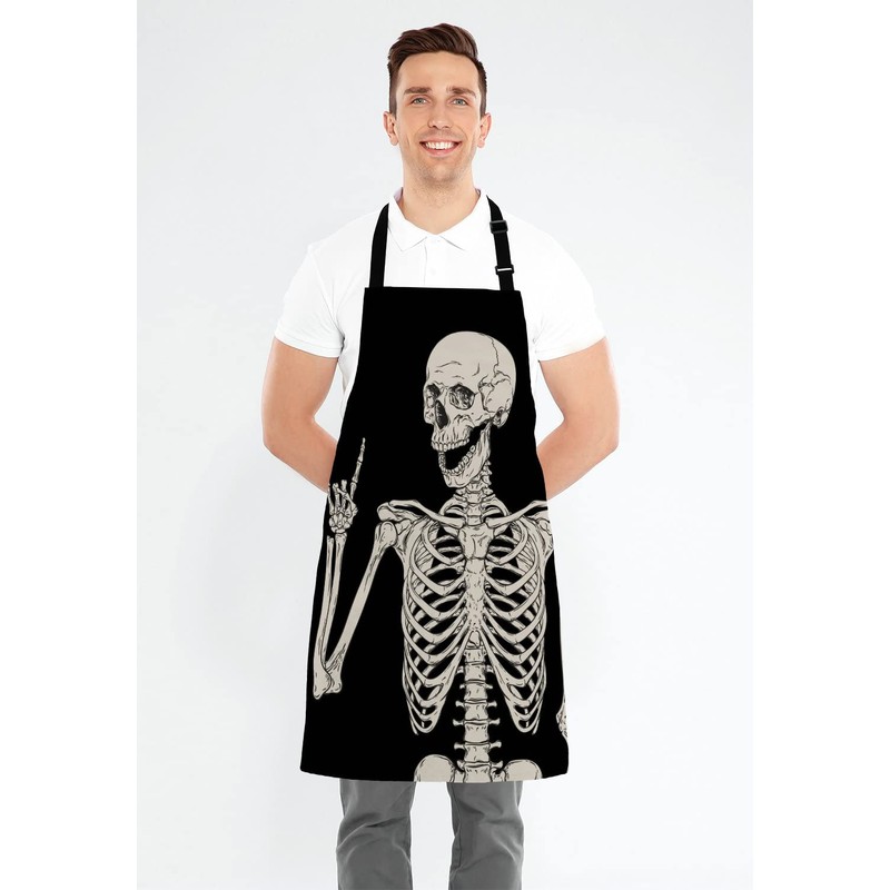 Wasach Skull Human Skeleton Apron,Human Skeleton Posing Apron,Adjustable Neck Bib