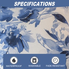 Vorysum Outdoor Cushion Weatherproof Cushion Covers 50 x 50 cm Spring Cushion Cover Abstract Retro Decorative Cushion Bohemian Sofa Cushion Blue Flowers Polyester Cushion Cover for Garden Sofa Bed Set