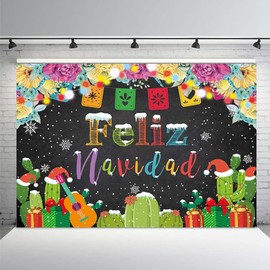 MEHOFOND Feliz Navidad Backdrop for Fiesta Mexican Merry Christmas Party Winter Snowflake Photography Background Cactus Decoration Event Dessert Table Banner Background 7x5ft