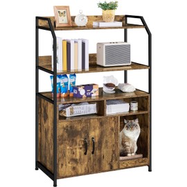 Yaheetech Cat Litter Box Enclosure, Hidden Litter Box Furniture with Shelf, 2 Storage Compartments, Indoor Cat Washroom, Wooden Cat House, Rustic Brown