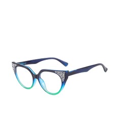 Long Keeper Blaulichtfilter Brille für Damen Katzenauge Strass Anti Blaulicht Computerbrille Diamant BlauLicht Blockierende Brille Anti Blendung Gamingbrille (Blau Grün)