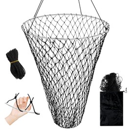 EcoBrisa Foldable Bridge and Pier Fishing Net for Pier Fishing High Load Drop Net Fish Basket for Saltwater Freshwater Collapsible Basket with 49.2 FT Rope Soft Steel Hoop (Black, 32 * 36inch)