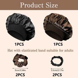 AYSYR 2 Pieces Silk Bonnet for Sleeping,with 4 Hair Bands,Bonnet Coffee,Satin Bonnet Sleeping Black,Silk Hair Bonnet Reusable,Bonnets for Women Breathable Suitable for All Hairstyles