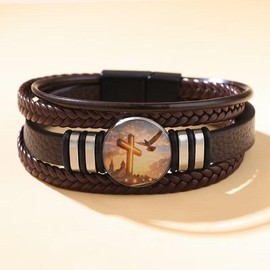 Youtysunny "Touch-to-Heal" Bible Verse Mood Collection | 7 SPU | 42 Sku | Bracelets, Necklaces & Car Charms for Instant Calm:_Brown Cross/YSBLLM03C1