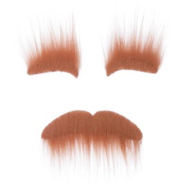 Cosela Self Adhesive Orange Brown Fake Mustache and Eyebrows Set Stick On Costume Facial Hair