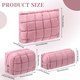 Huhumy 3 Pcs Puffy Makeup Bag Quilted Makeup Bag Cute Checkered Cosmetic Bag for Women Travel Toiletry Bag Puffer Makeup Pouch Puffy Purse Pouch Preppy Makeup Organizer Pencil Case with Zipper(Pink)