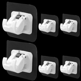 Rierdge Curtain Rod Bracket No Drilling - 6 Pcs, Self Adhesive, White Hook Holders - Suitable for Hotel Home Bathroom and Kitchen Use