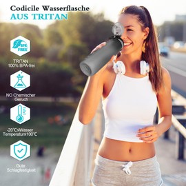CodiCile Drinking Bottle 1 L, Water Bottle 1 L BPA-Free, Leak-Proof 1 Litre Drinking Bottle, Tritan Sports Bottle with Filter for Fitness, Running, School, Outdoors, Grey