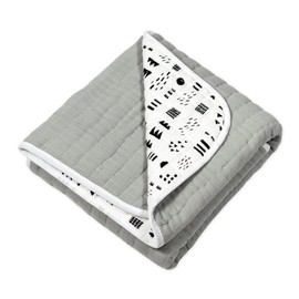 HonestBaby Organic Cotton Hand-Quilted Blanket, Pattern Play/Gray, One Size