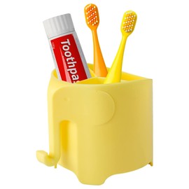 RyanLemon Elephant Toothbrush Holder for Kids, Suction Cup Electric Toothbrush and Toothpaste Holder for Toddler, Easy Clean 3 Slots with Hanging Towels or Bath Ball for Bathroom Vanity,Sink(Yellow)