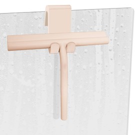 DEOFUXT Shower Squeegee for Glass Doors, Full Silicone Jacketed Squeegee with Ergonomic Handle & No-Drill Hook, Cleaning Tool for Windows, Mirrors, Tiles, Bathroom & Car - Beige