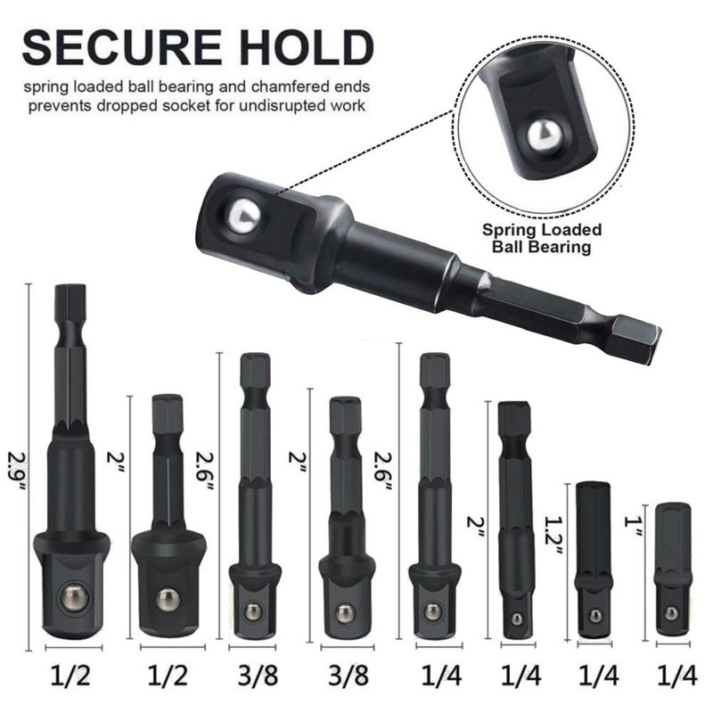 Gasea 8pcs 1/4", 3/8",1/2" Extension Socket Adapter Set and 4pcs