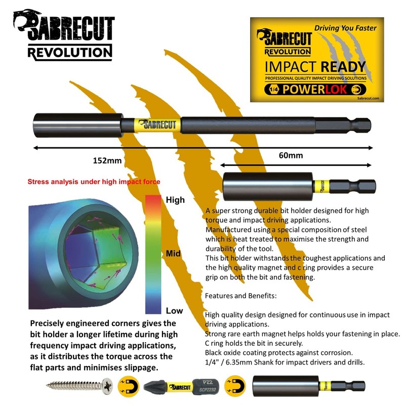 11 Piece SabreCut SCRK5 Magnetic 32mm PH2 Impact Bits and