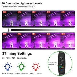 UV Black Light, 3 9 12H Timer, 10 Dimmable Levels, Dual Head 54LEDs, 395-405nm LED Lamp for Glow in The Dark, Stage Lighting, Aquarium, Body Paint, Fluorescent Poster, Cure 3D Printer Resin