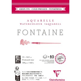 【2-Book Set】Clairefontaine Watercolor Paper Postcard Size "Fontaine/Medium" (Medium Grain, Cotton 100%, Watercolor Paper, 10 Sheets) for Letter Writing, Drawing Paper, Art Paper, Postcard Size
