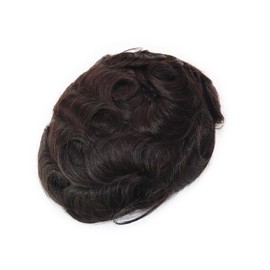 Hywel Toupee for Men with 100% Human Hair, French Lace with Pu Back Toupee Base Size 5 * 7 Inch, Natural Wave Hair Pieces Replacement System Color #1B Off Black