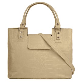 Cluty Women's Genuine Leather Handbag, Made in Italy, Smartphone Compartment, Crocodile Shoulder Bag, Women's Bag Made of Cowhide Leather, Crossbody Bag with Zip, 021322, beige, Unit size