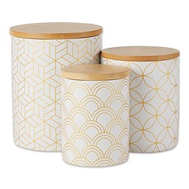 Geometric Kitchen Storage Canisters - 5.5" - White and Gold - Set of 3