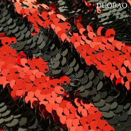DUOBAO Black to Red Reversible Sequin Fabric by The Yard 6 Feet Two Tone Mermaid Sparkly Colorful Easily Flip Up Fabrics 5mm DIY Sewing Clothes,Tablecloth Runner,Backdrop for Dress