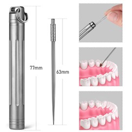 TISUR Titanium Portable Toothpick Holder Pocket with 3 Titanium Metal Toothpicks Reusable Toothpick for Outdoor Camping - Grey