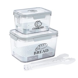 Gdfjiy Bread Box and Cookies Container Set, Clear Bread Box for Kitchen Countertop, Biscuit Tin Bread Storage with Lid Airtight & Handles, Food Containers for Homemade Bread, Toast, Bagel and Cookies