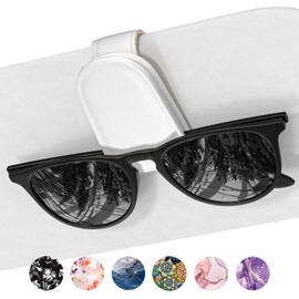 NPOOYI Sunglasses Holder for Car Visor, Magnetic Leather Sunglass Holder, Sun Visor Glasses Hanger Clip, Car Interior Accessories for Women Men, Fits All Size Eyeglasses, White