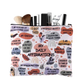 Positive Makeup Bag Daily Affirmations Cosmetic Bag for Daughter Granddaughter Inspirational Motivational Gifts for Friend Mental Health Gift for Women Travel Toiletry Bags Zipper Pouch