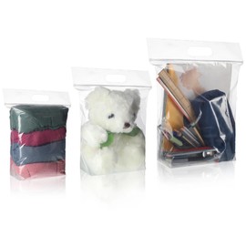 Clabby 60 Pcs Clear Zipper Storage Bags Plastic Transparent Expandable Bottom Bag with Carry Handle for Holding Clothes, Food, Crafts (8 x 8,10 x 10,12 x 12 Inch)