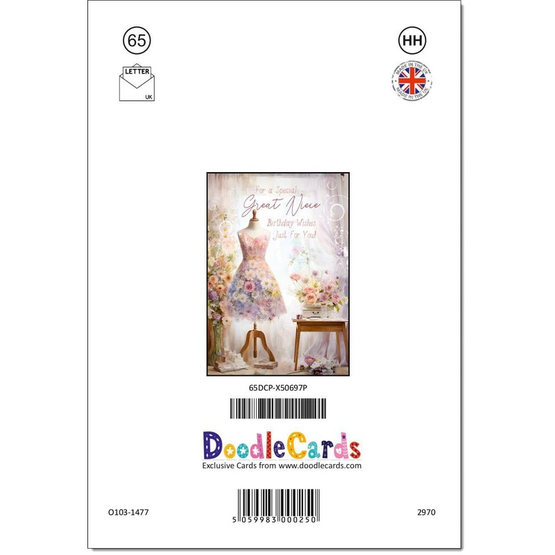 doodlecards Niece Birthday Card Dress making Medium Size with Plain