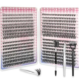 Eyelash Cluster 640 Pieces 30D+40D+50D+60D Lash Extension Set Tweezers | Eyelash Extension 8-16 mm D Curl DIY Cluster Eyelash Extensions Mega Volume Reusable Single (30-60D Set)