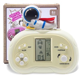 Retro Handheld Classic Block Game Console, LCD Screen Competitive Gaming Console , Animal Character Design, with Four Game Modes, Exercise Children's Hand Eye Coordination (Beige Astronaut)