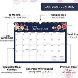 2026 Wall Calendar - 2026-2027 Wall Calendar Runs from January 2026 - June 2027, 14.5" x 11.5", 18-Month Flower Calendar, Twin-Wire Binding + Hanging Hook + Thick Paper