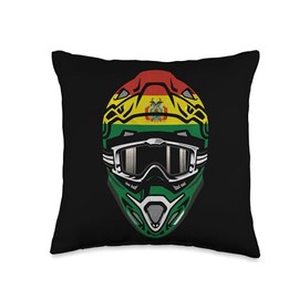 Motocross Dirt Bike BMX Rider Helmet Graphic Motocross Helmet with Flag of Bolivia Throw Pillow, 16x16, Multicolor