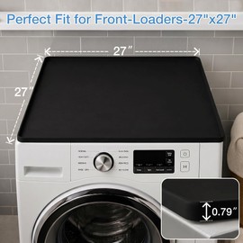 Abalter 1pcs Washer and Dryer Topper Protector Mat 27" x 27", Silicone Dryer Top Protector Mat, Washer Drip Pan, Non-Slip Waterproof Laundry Washing Machine Top Cover Protector (Black)