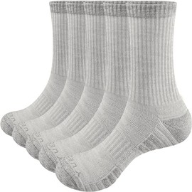 YUEDGE Womens Grey Cotton Crew Socks For Women Size 6-9, Moisture Wicking Cushioned Gym Golf Tennis Casual Work Athletic Socks, Multicolor, 5 Pairs/Pack